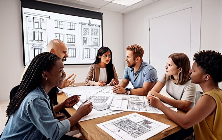 **Prompt:** *Architectural team brainstorming session, open and respectful dialogue, diverse group around a table, plans and sketches visible, emphasis on listening and understanding.*