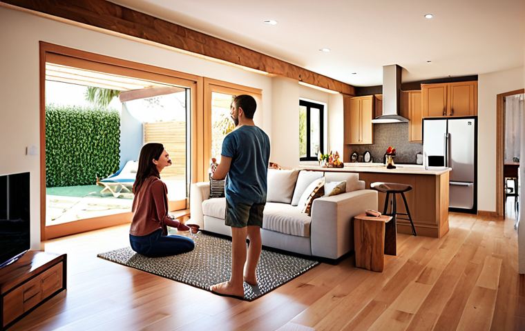 **Architectural Presentation Storytelling:** A warm, inviting architectural rendering, showcasing a family happily interacting in a newly designed open-plan living space. Soft, natural light fills the room. Emphasis on emotional connection and the improved quality of life the architecture provides.