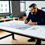 Conceptual Design Stage**

"An architect in a bright, modern studio, sketching a building design on a large drafting table, surrounded by architectural models and material samples, fully clothed, appropriate attire, perfect anatomy, natural proportions, safe for work, professional, family-friendly, concept art, detailed line work, high resolution."

**