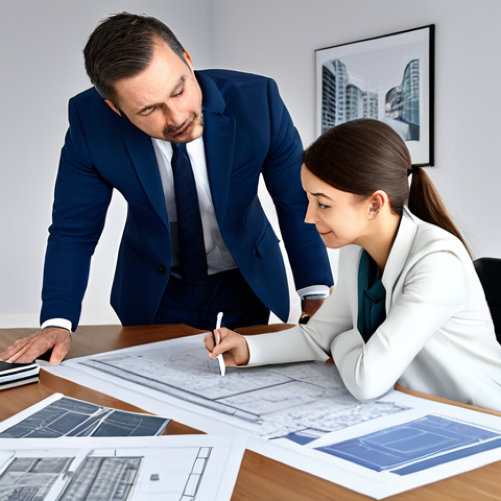 Architect-Client Meeting Visualisation**

"An architect in a fully clothed professional outfit, engaged in a meeting with a client in a modern office space. They are reviewing 3D renderings of a house design. The setting should evoke a sense of collaboration and trust. Include blueprints and design samples on the table. Perfect anatomy, correct proportions, natural pose, professional rendering, fully clothed, appropriate content, safe for work, professional, family-friendly."

**