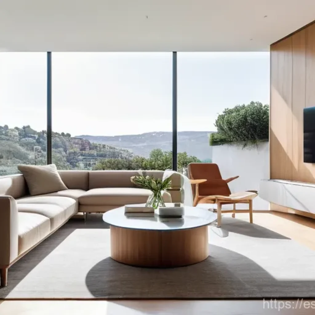 건축 설계의 미래 트렌드 전망 - **Smart Spaces: A Harmonious Intelligent Home**
    A wide-angle, brightly lit interior shot of a mi...