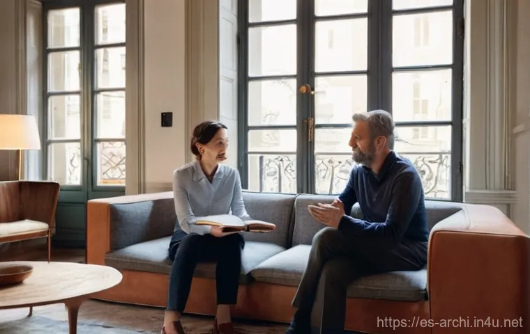 건축 프로젝트 협상 스킬 - **Prompt:** A female architect, in her late 30s, with a thoughtful and empathetic expression, is sea...