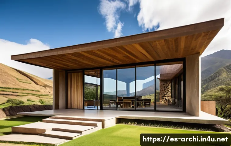 건축 설계에서 문화적 요소 반영하기 - **Prompt:** A breathtaking architectural marvel, a modern eco-residence seamlessly integrated into a...