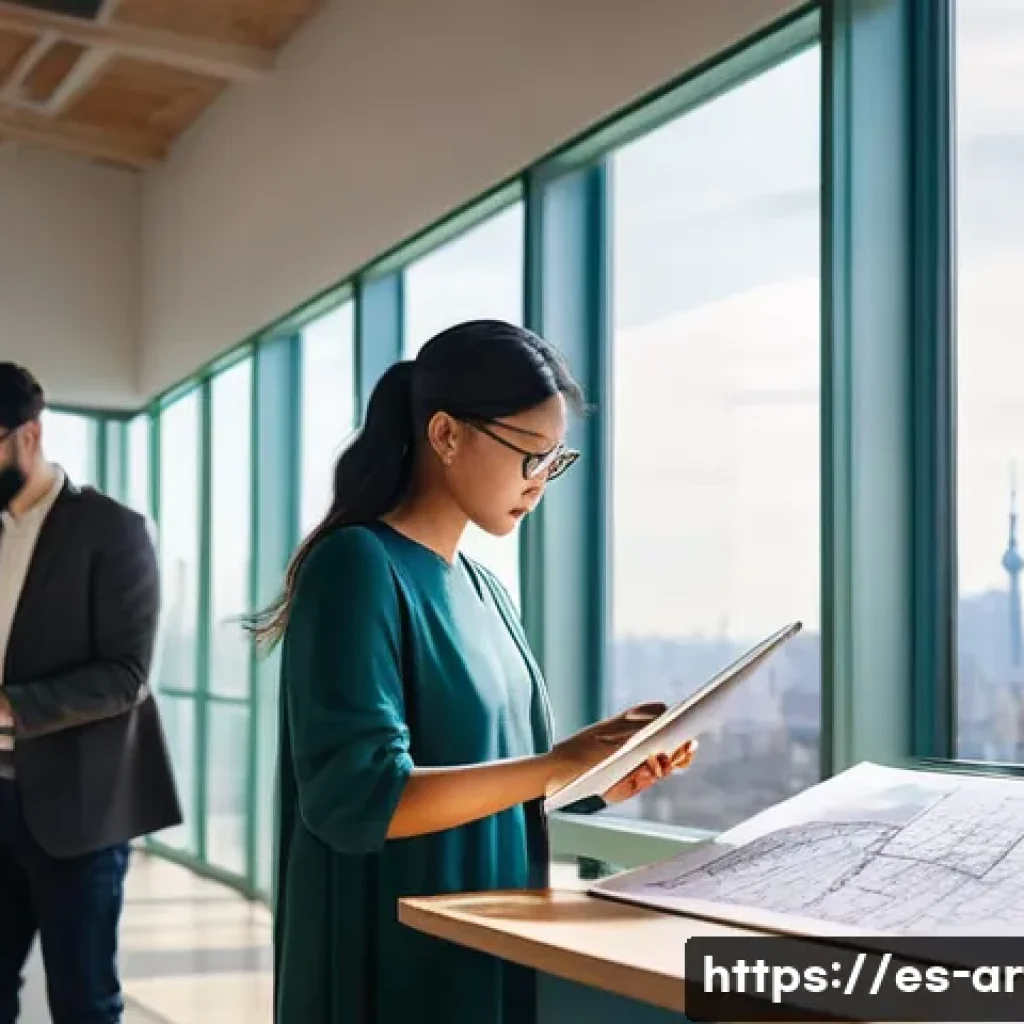 건축 실무에서의 자기 계발 사례 분석 - **Prompt 1: The Evolving Architect's Study**
    "A vibrant, diverse group of architects in a modern...