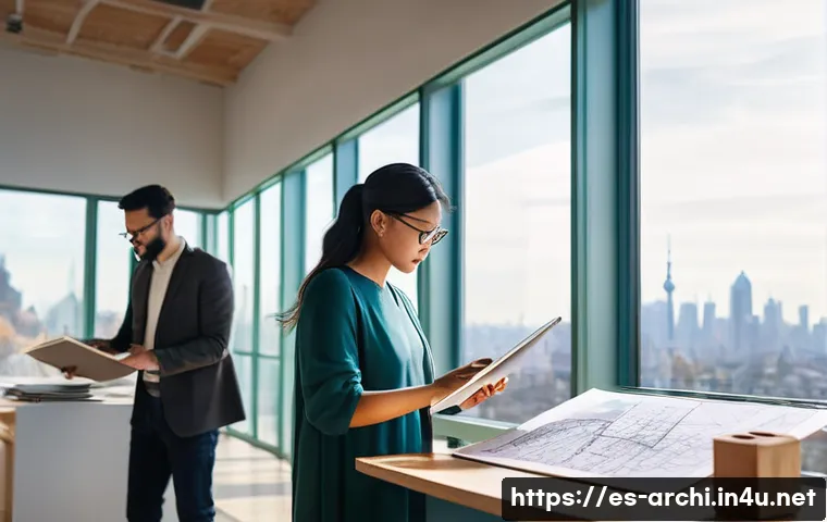 건축 실무에서의 자기 계발 사례 분석 - **Prompt 1: The Evolving Architect's Study**
    "A vibrant, diverse group of architects in a modern...