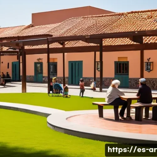 건축 프로젝트와 커뮤니티 참여 - A vibrant community park in a Spanish neighborhood featuring diverse age groups interacting harmonio...