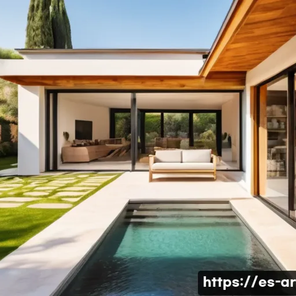 건축 실무에서 클라이언트의 요구 이해하기 - A modern rustic family home exterior in a sunny Spanish suburban setting, featuring natural material...