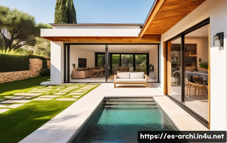건축 실무에서 클라이언트의 요구 이해하기 - A modern rustic family home exterior in a sunny Spanish suburban setting, featuring natural material...