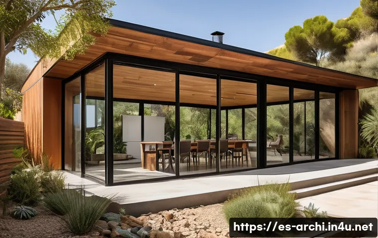 건축 설계에서 친환경 접근법 - A modern sustainable house exterior featuring certified FSC wood structures combined with recycled s...