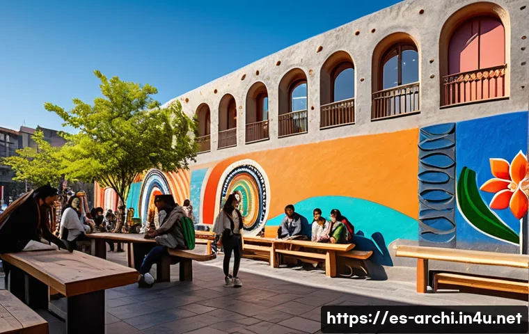 건축 프로젝트의 문화적 영향 분석 - A vibrant urban plaza in Mexico City blending indigenous and mestizo architectural elements, featuri...
