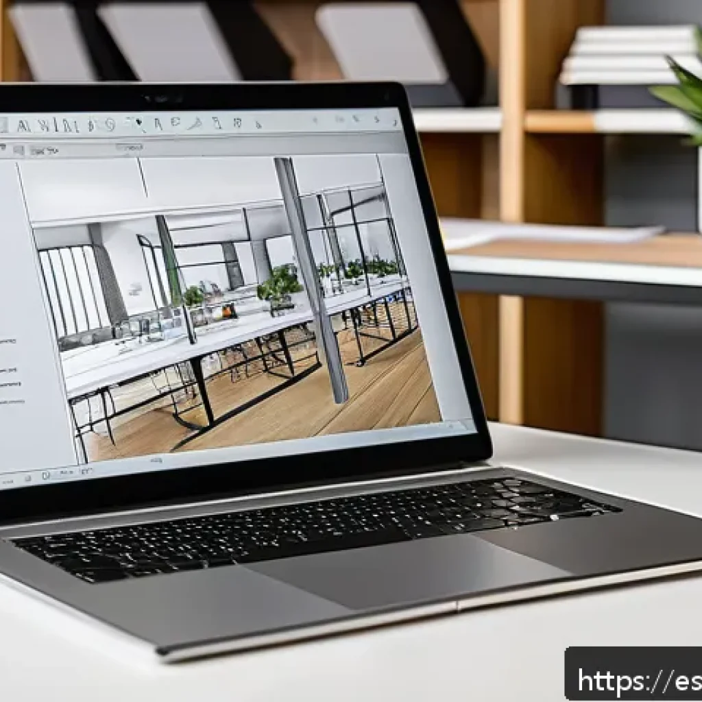 건축 실무에서 학습 리소스 활용하기 - A modern digital learning workspace for an architect: a well-lit room with a large computer screen d...