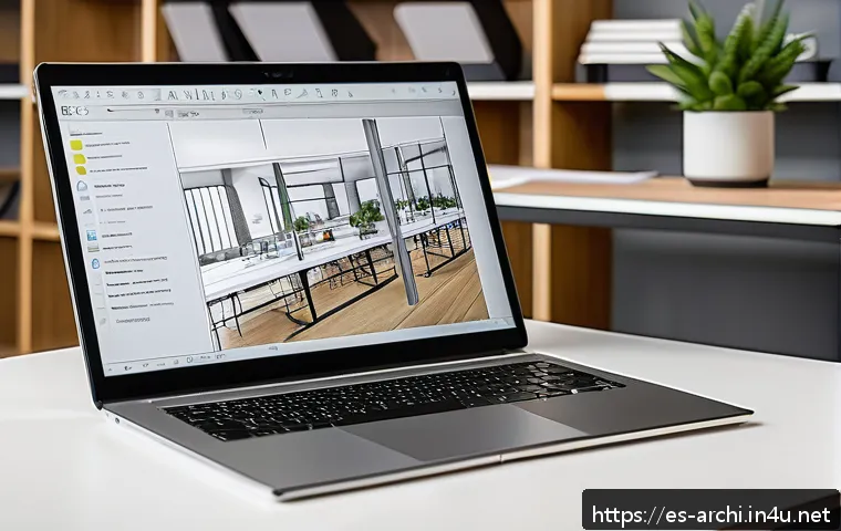 건축 실무에서 학습 리소스 활용하기 - A modern digital learning workspace for an architect: a well-lit room with a large computer screen d...