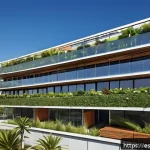 Home 18 건축 설계에서의 비즈니스 모델 연구 - A modern urban building in a vibrant Latin American city featuring integrated green technologies: so...