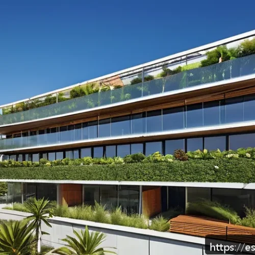 Home 30 건축 설계에서의 비즈니스 모델 연구 - A modern urban building in a vibrant Latin American city featuring integrated green technologies: so...