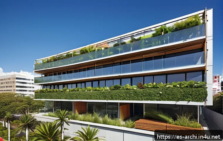 건축 설계에서의 비즈니스 모델 연구 - A modern urban building in a vibrant Latin American city featuring integrated green technologies: so...