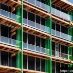 Home 23 건축가가 알아야 할 최신 국제 기준 - A modern sustainable building under construction in a vibrant urban Spanish neighborhood, featuring ...