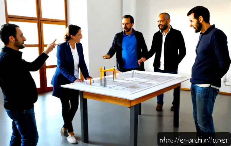 건축가를 위한 팀워크 강화 훈련 - Photorealistic architectural teamwork training workshop in a bright contemporary studio in Madrid, d...
