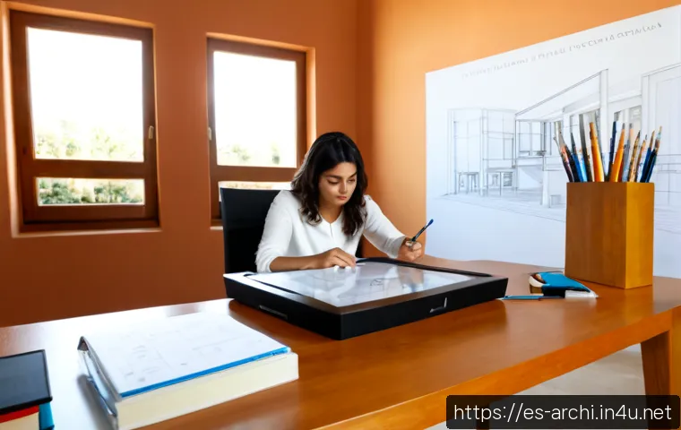 건축가의 경력 개발을 위한 학습 계획 - Photorealistic Spanish architect in a bright contemporary studio, seated at a clean wooden desk revi...