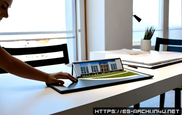 건축가의 포트폴리오 지속 업데이트 방법 - Photorealistic Spanish architect in a bright contemporary studio, carefully updating a physical port...